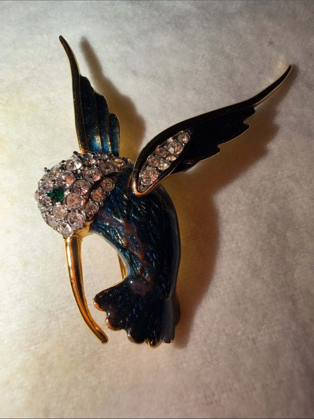 Blue and Gold Winged HUMMINGBIRD Brooch by Roman